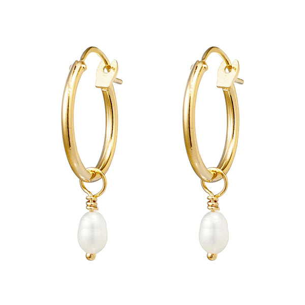 Delicate Pearl Hoops Gold