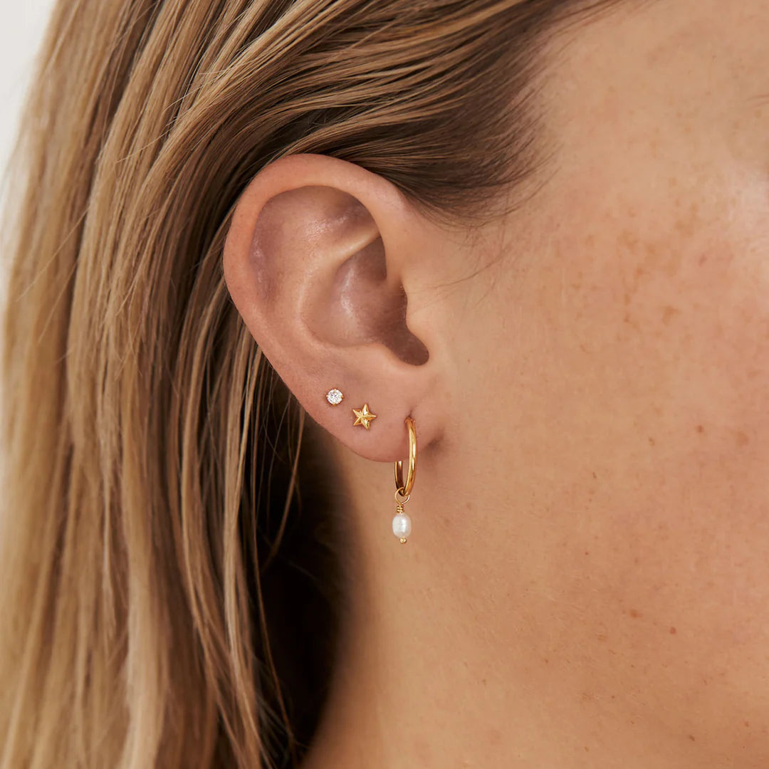 Delicate Pearl Hoops Gold