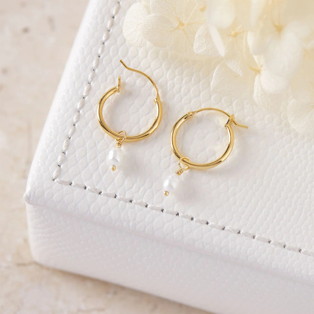 Delicate Pearl Hoops Gold