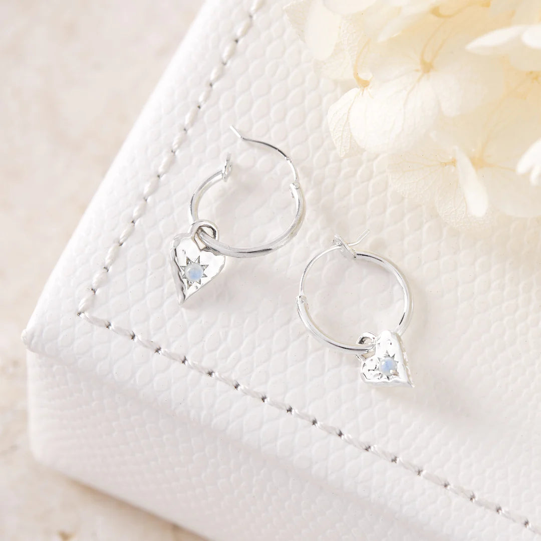 Love Heart Moonstone Hoops - Silver