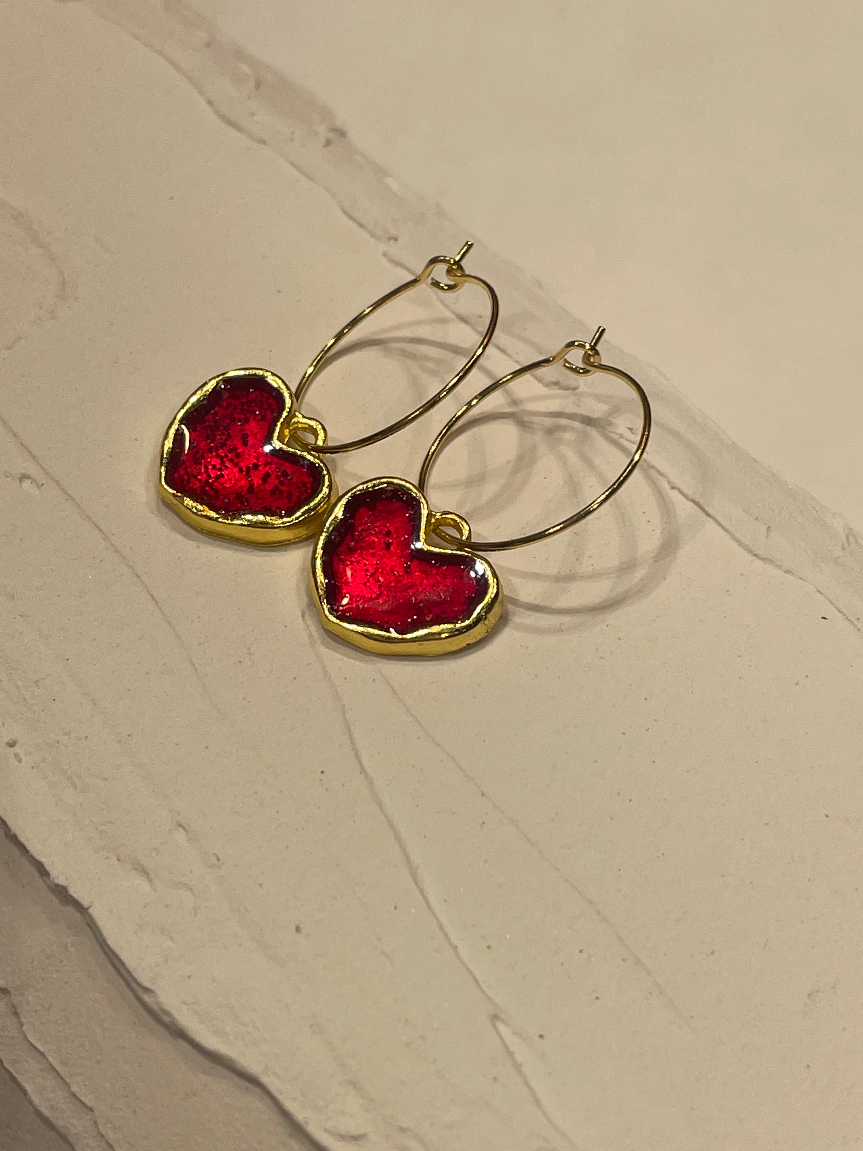 Cherry Heart Earrings - Gold