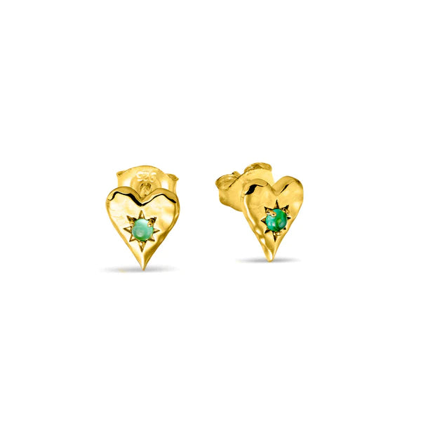 Love Heart Green Onyx Studs Gold