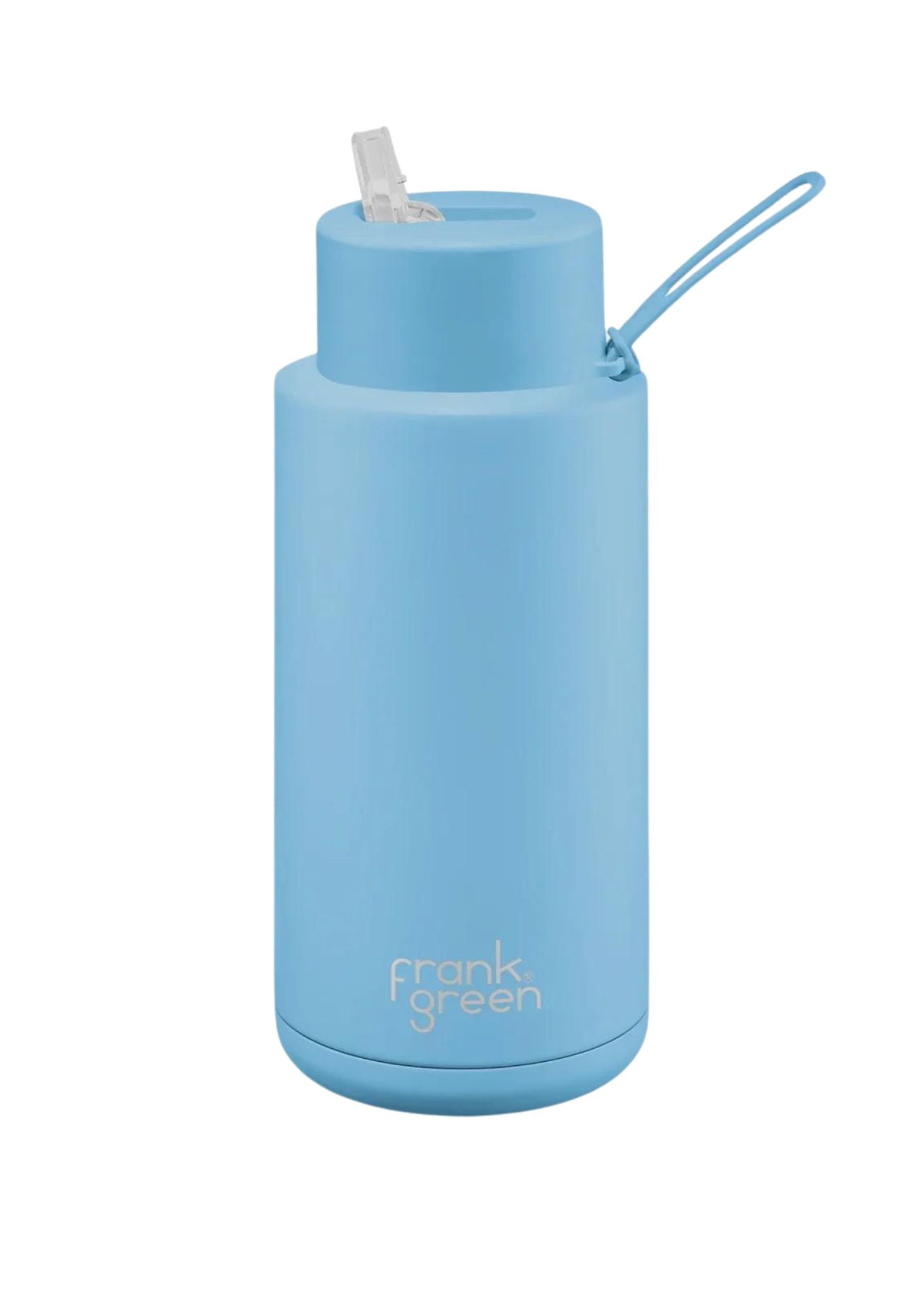 Ceramic Reusable Bottle with Straw Lid 1L Sky Blue