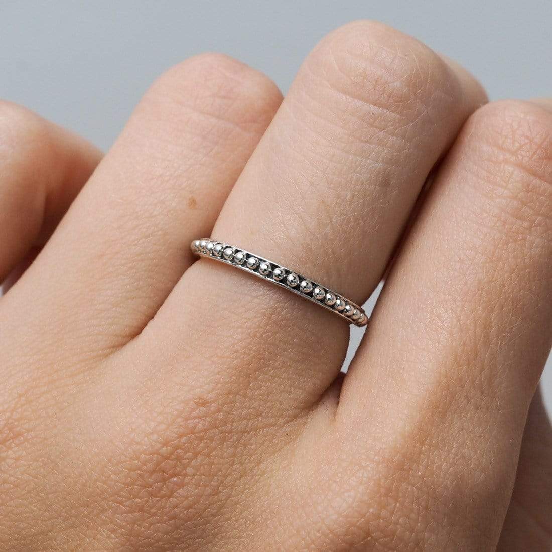 Beaded Stacker Ring - Silver