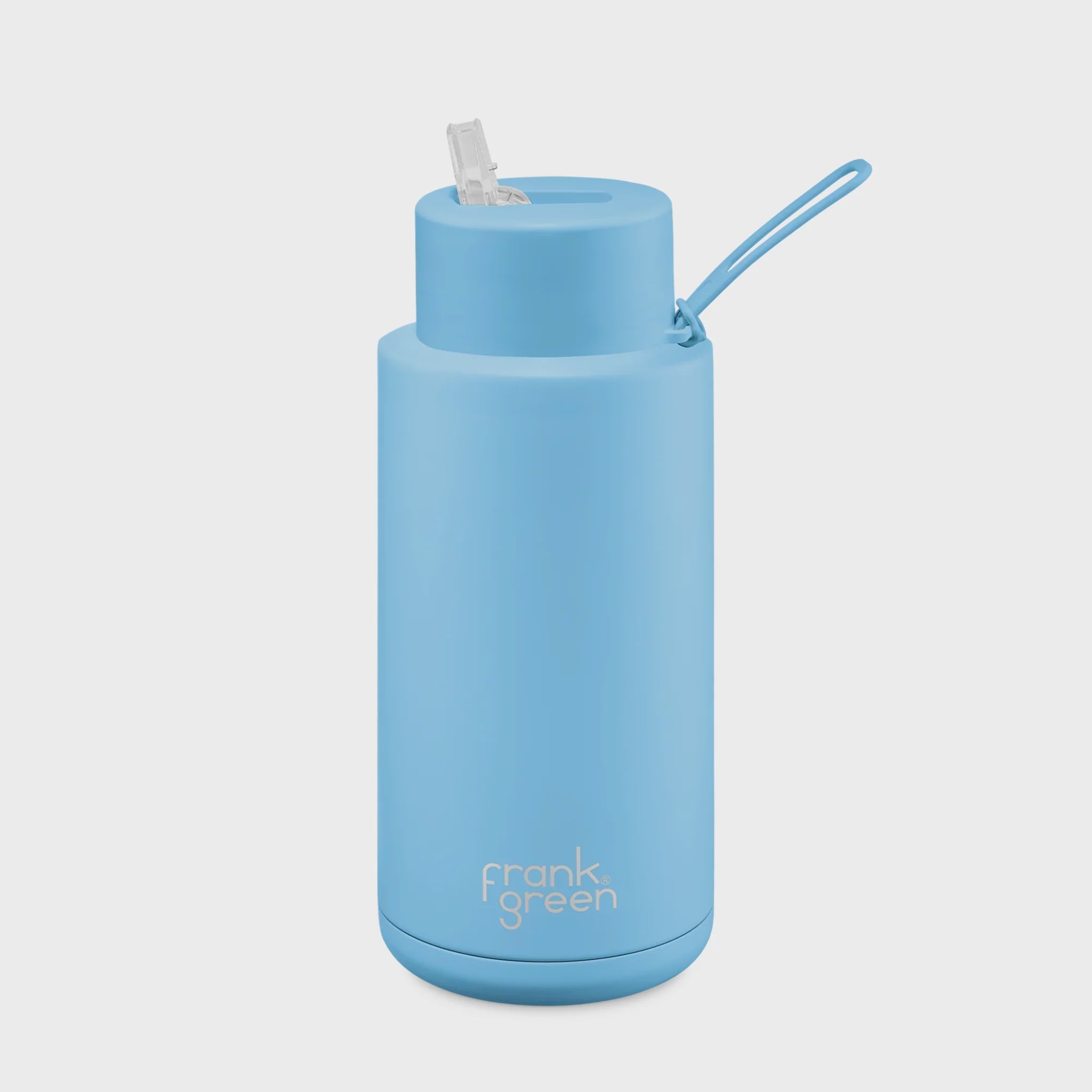 Ceramic Reusable Bottle with Straw Lid 1L Sky Blue