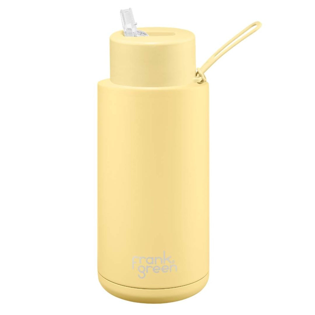 Ceramic Reusable Bottle with Straw lid 1L Buttermilk