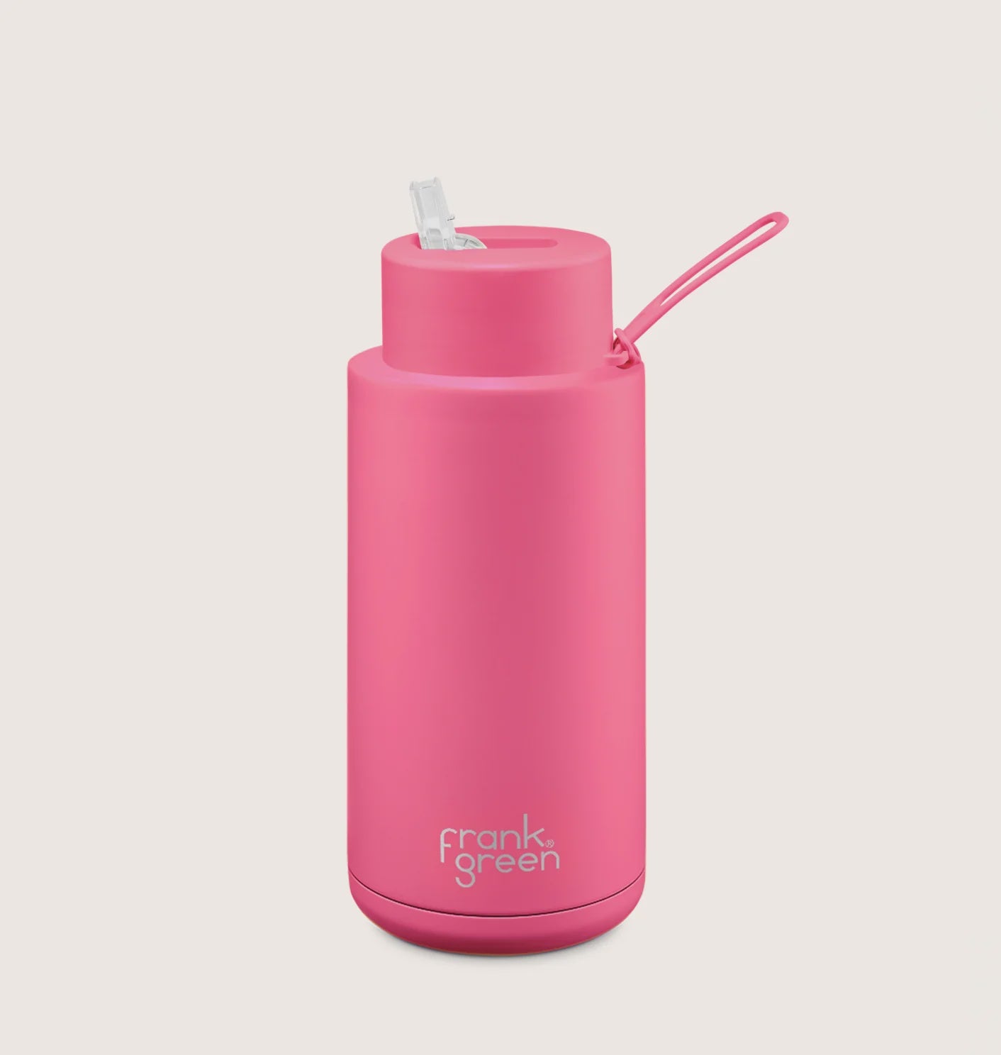 Ceramic Reusable Bottle with Straw lid 1L Neon Pink