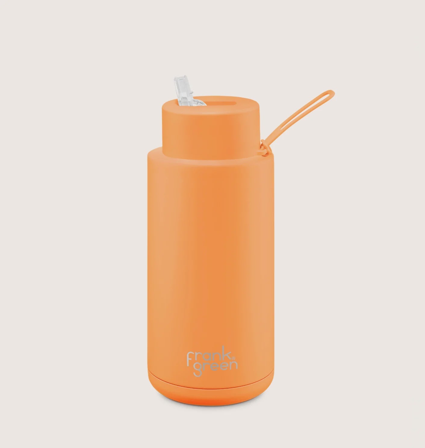 Ceramic Reusable Bottle with Straw lid 1L Neon Orange