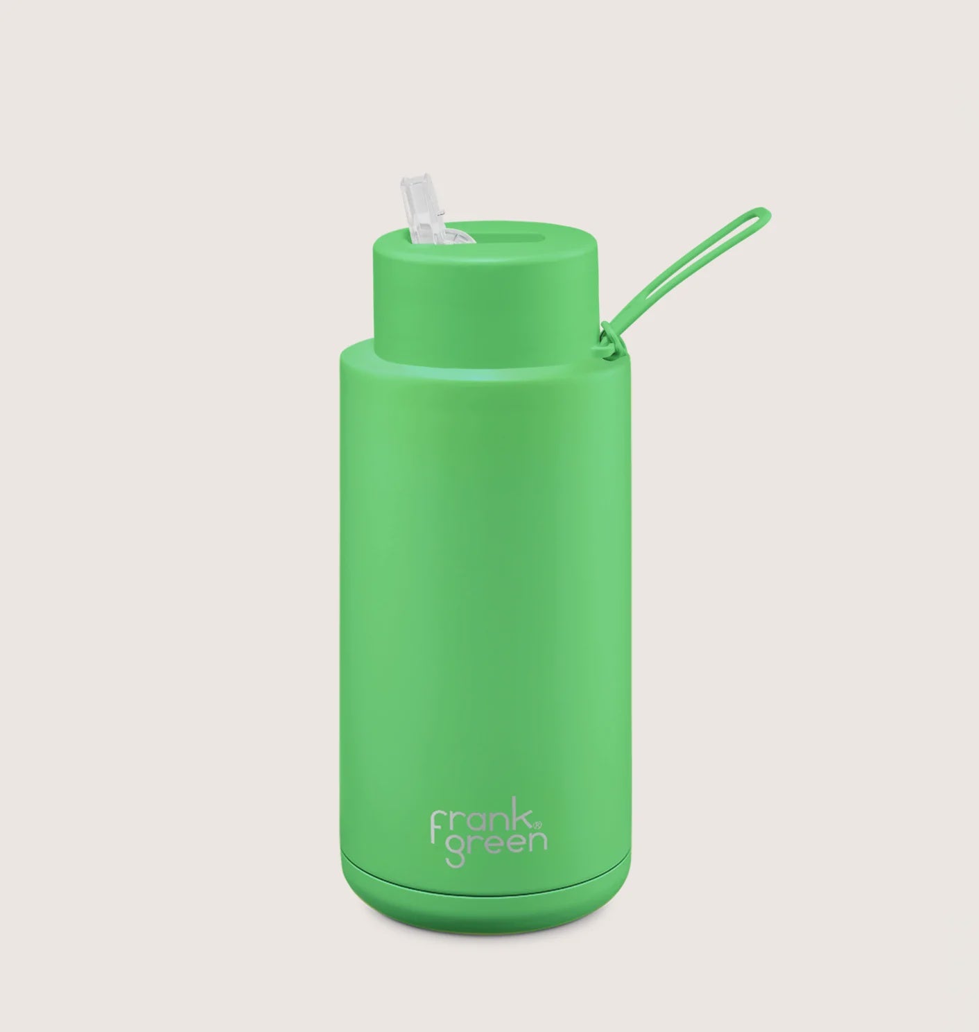 Ceramic Reusable Bottle with Straw lid 1L Neon Green