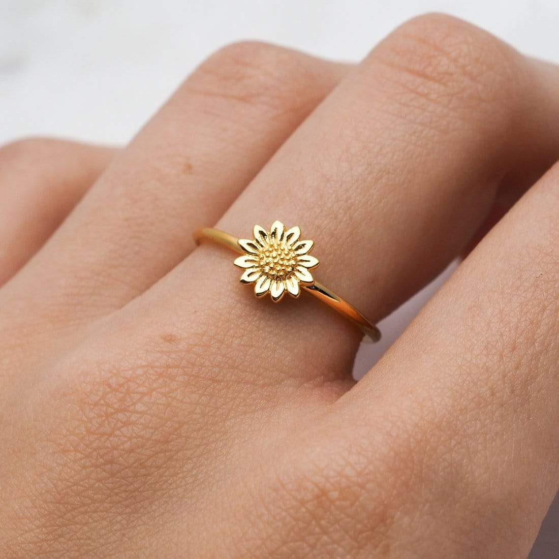 Delicate Gold Sunflower Ring